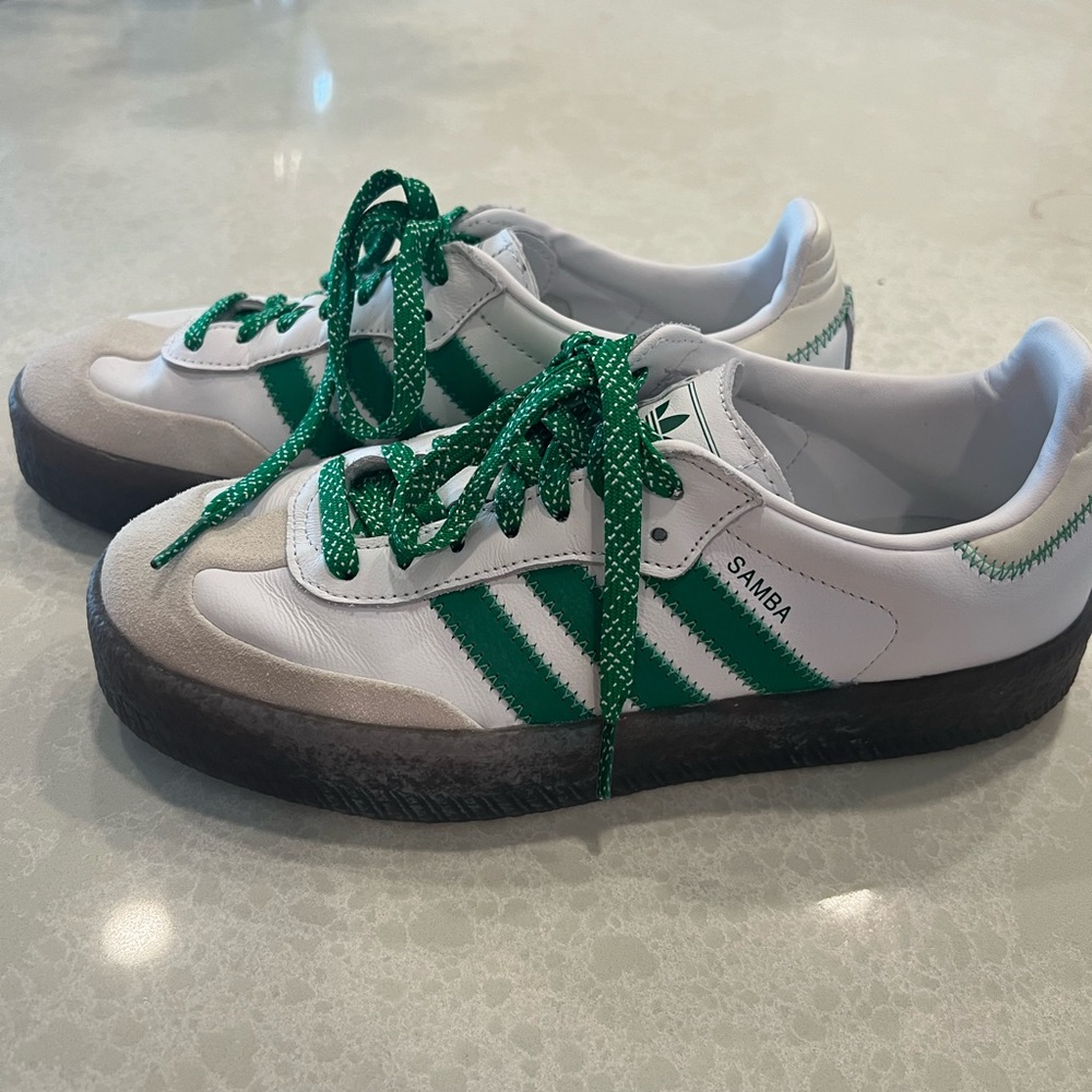 Adidas Samba White and Green Trainers